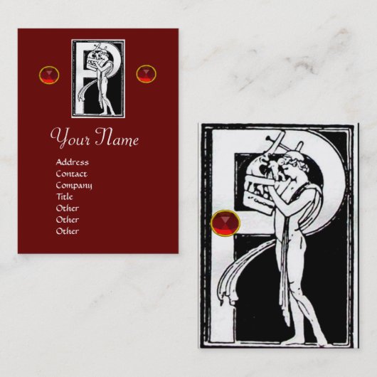 MONOGRAM P BRIEF ANTIEK FIGURE Red Black White Visitekaartje (Voorkant / Achterkant)