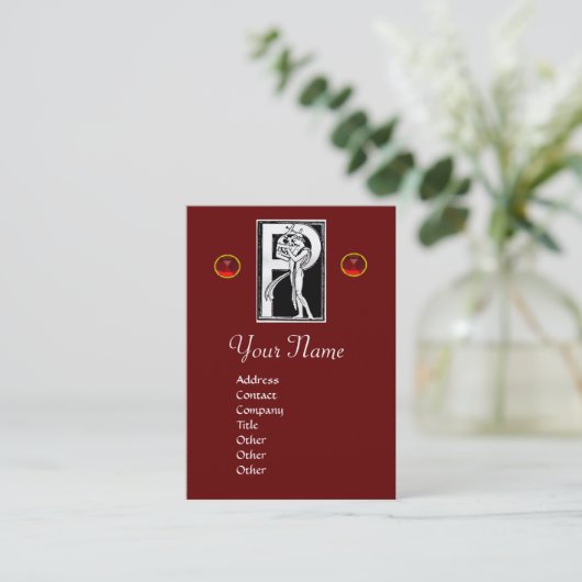 MONOGRAM P BRIEF ANTIEK FIGURE Red Black White Visitekaartje (Staand voorkant)