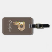 Monogram P bruine houten letter bloem bagagelabel (Voorkant horizontaal)