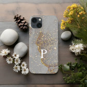 Monogram P Elegant Grijs Marmer Roos Goud Glitter Case-Mate iPhone Case
