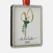 Monogram P Glitter Gold Kerstmis Holly Foliage Metalen Ornament (Rechts)