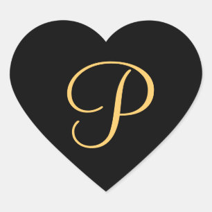 Monogram P, goudkleurig op zwart Hart Sticker