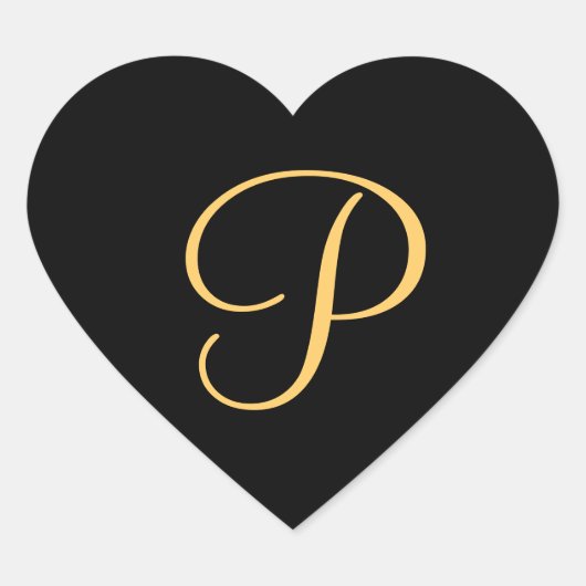 Monogram P, goudkleurig op zwart Hart Sticker (Voorkant)