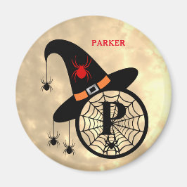 Monogram P Halloween Sky Witch Spiders Naam Magnet
