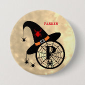 Monogram P Halloween Sky Witch Spiders Name Button (Voorkant)