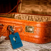 Monogram P kobalt waterverf bloem Bagagelabel