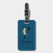 Monogram P kobalt waterverf bloem Bagagelabel (Voorkant verticaal)