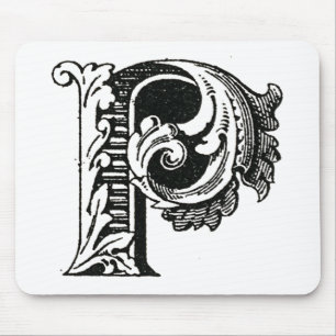 Monogram P, letter P, alfabet P, zwart en wit Muismat