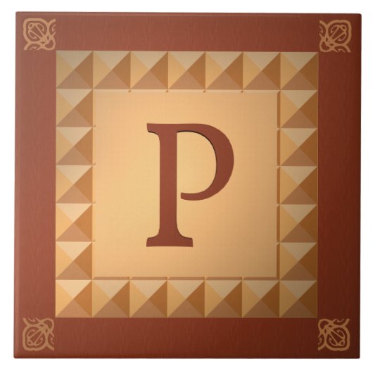 Monogram P: Marquetry Effect Initiaal and Pattern Tegeltje (Voorkant)