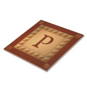 Monogram P: Marquetry Effect Initiaal and Pattern Tegeltje (Zijkant)