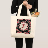 Monogram P Roze Harten op Black Mandala Jumbo Tas (Voorkant (product))