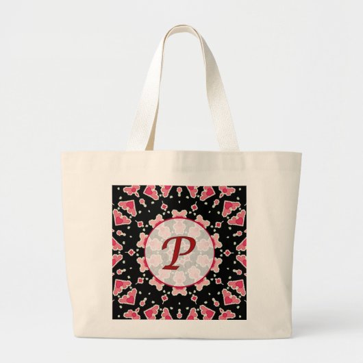 Monogram P Roze Harten op Black Mandala Jumbo Tas (Voorkant)