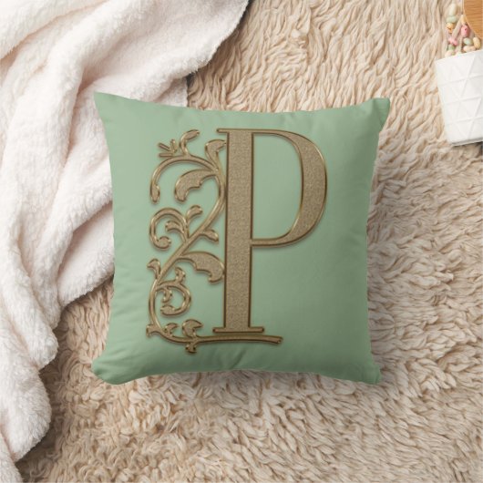 Monogram P Sage Green, Familie, Weddendag Kussen (Deken)