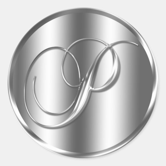 Monogram P Silver Color Wedding Invitation Holiday Ronde Sticker (Voorkant)