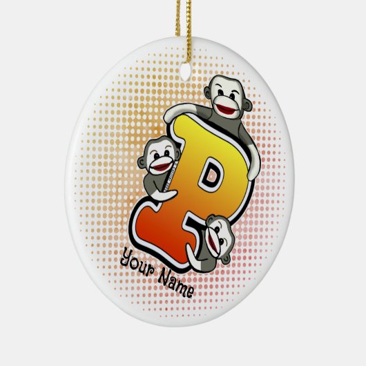 Monogram P Sock Monkey Keramisch Ornament (Rechts)
