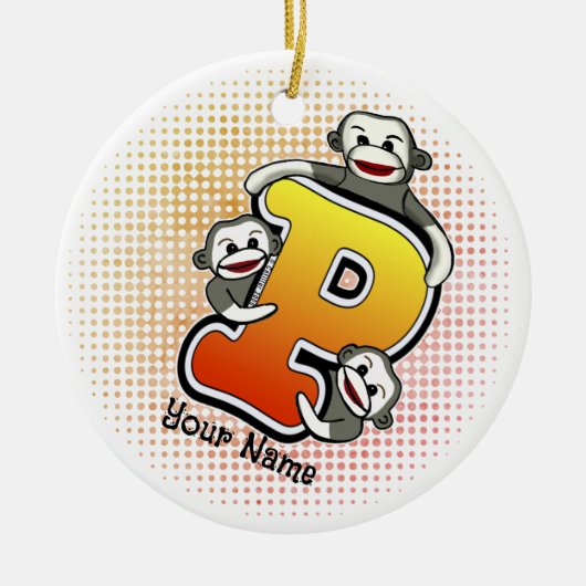 Monogram P Sock Monkey Keramisch Ornament (Voorkant)