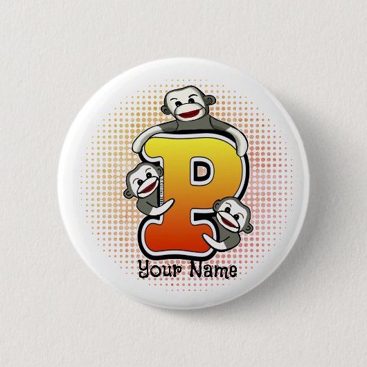Monogram P Sock Monkey Ronde Button 5,7 Cm (Voorkant)
