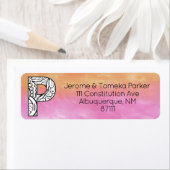 Monogram P Tangle Letter Oranje Roze Waterverf Etiket (Insitu)