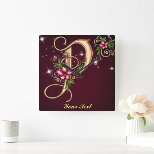 Monogram P-wandklok personaliseren Vierkante Klok (Huis)