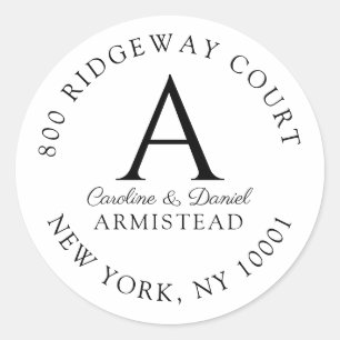 Monogram Paar Bloemen Initiaal Retouradres Ronde Sticker