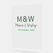 Monogram paar grijs groen moderne romantische date acryl bord (Hoek)