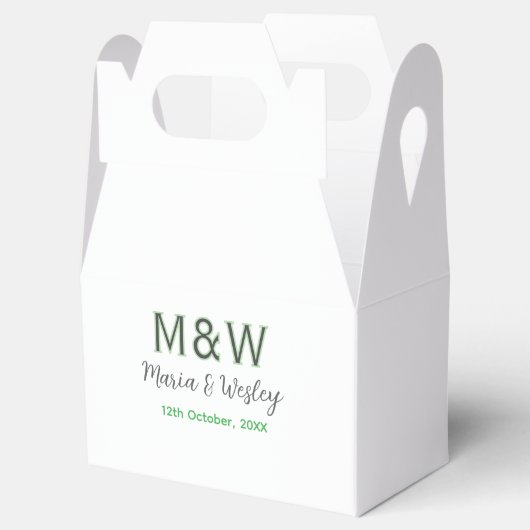 Monogram paar grijs groen moderne romantische date bedankdoosjes (Geopend)