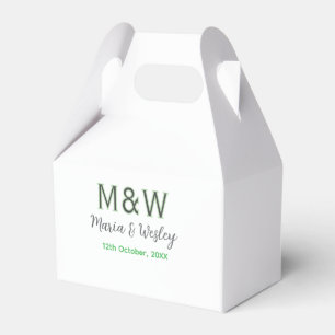 Monogram paar grijs groen moderne romantische date bedankdoosjes
