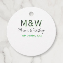 Monogram paar grijs groen moderne romantische date bedankjes labels