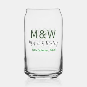 Monogram paar grijs groen moderne romantische date blikvorm glas