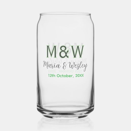 Monogram paar grijs groen moderne romantische date blikvorm glas (Voorkant)
