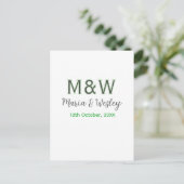 Monogram paar grijs groen moderne romantische date briefkaart (Staand voorkant)