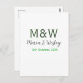 Monogram paar grijs groen moderne romantische date briefkaart (Voorkant / Achterkant)