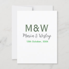 Monogram paar grijs groen moderne romantische date briefkaart
