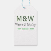 Monogram paar grijs groen moderne romantische date cadeaulabel (Achterkant)