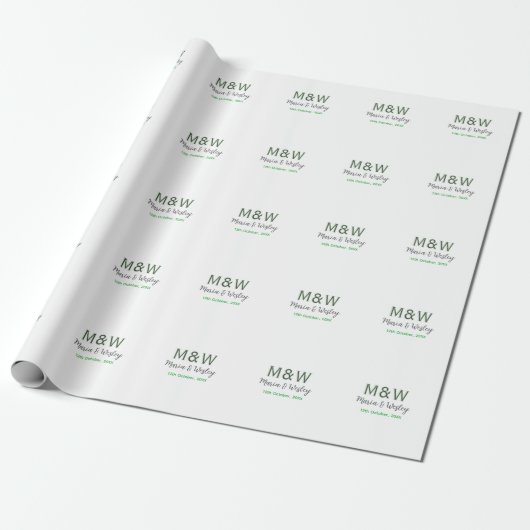 Monogram paar grijs groen moderne romantische date cadeaupapier (Uitgerold)