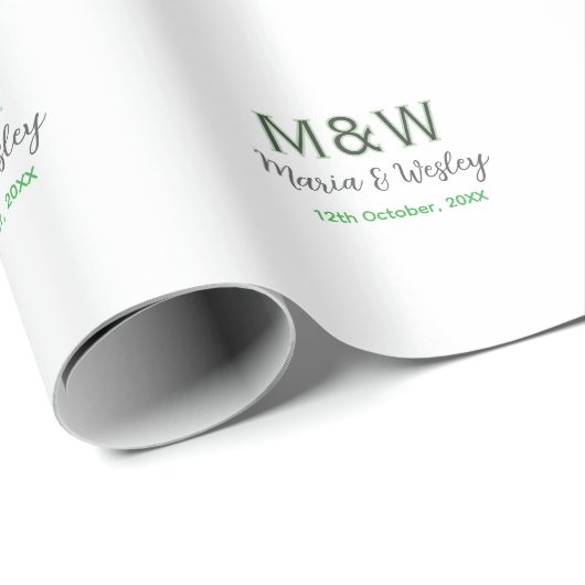 Monogram paar grijs groen moderne romantische date cadeaupapier (Rol Hoek)