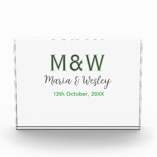 Monogram paar grijs groen moderne romantische date fotoblokken (Voorkant)