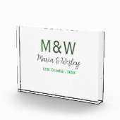 Monogram paar grijs groen moderne romantische date fotoblokken (Rechts)