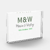 Monogram paar grijs groen moderne romantische date fotoblokken (Links)