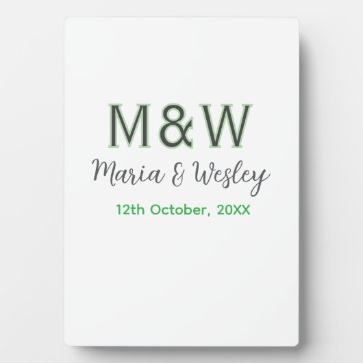 Monogram paar grijs groen moderne romantische date fotoplaat (voorkant)