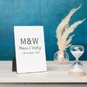 Monogram paar grijs groen moderne romantische date fotoplaat (Zijkant)