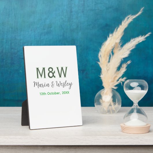 Monogram paar grijs groen moderne romantische date fotoplaat (Zijkant)