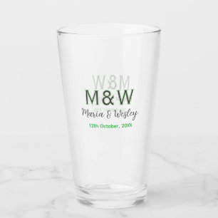 Monogram paar grijs groen moderne romantische date glas