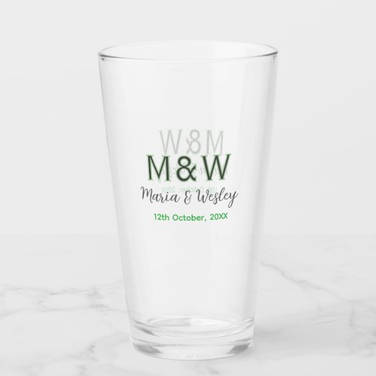 Monogram paar grijs groen moderne romantische date glas (Voorkant)