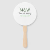 Monogram paar grijs groen moderne romantische date handwaaier (Achterkant)