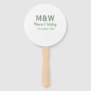 Monogram paar grijs groen moderne romantische date handwaaier