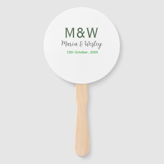 Monogram paar grijs groen moderne romantische date handwaaier (Voorkant)