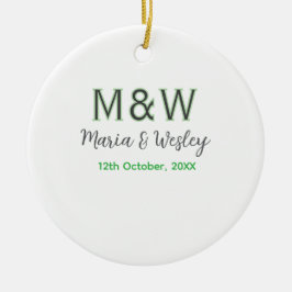 Monogram paar grijs groen moderne romantische date keramisch ornament