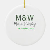 Monogram paar grijs groen moderne romantische date keramisch ornament (Achterkant)