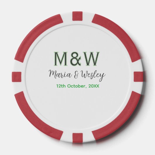 Monogram paar grijs groen moderne romantische date poker chips (Voorkant)